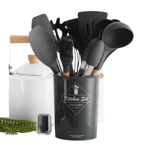 Kit de 12 Utensilios de Cocina - Silicona y Mango de Madera - ChefCraft Essentials